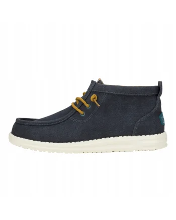 Mocasini din piele pentru Barbati,  Wally Mid Canvas, Albastru, Albastru