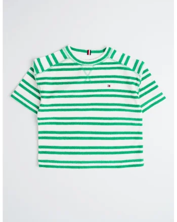 Tricou din amestec de bumbac organic cu dungi, Verde/Alb murdar