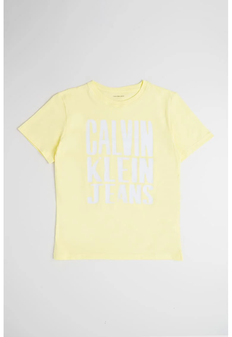 Tricou de bumbac cu logo supradimensionat, Alb/Galben