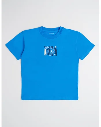 Tricou cu logo si decolteu la baza gatului, Albastru royal