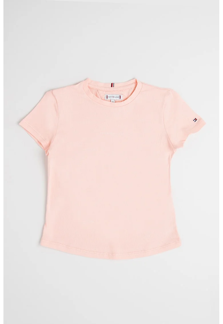 Tricou cu decolteu la baza gatului si logo, Roz pal