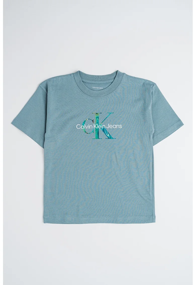 Tricou de bumbac cu logo, Verde/Albastru petrol/Argintiu