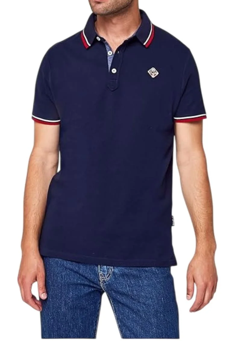 Tricou polo barbatesc  bumbac, albastru marin, design modern, maneci scurte,