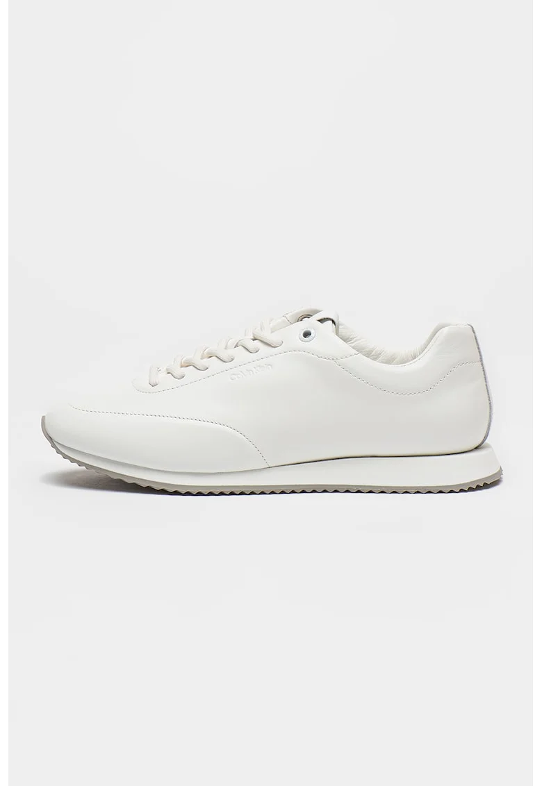 Pantofi sport din piele cu logo, Alb optic