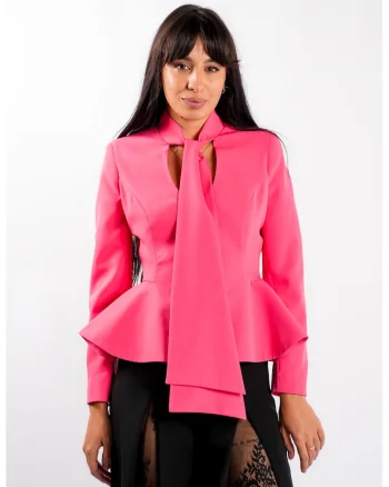 Sacou cu esarfe si talie structurata Pink