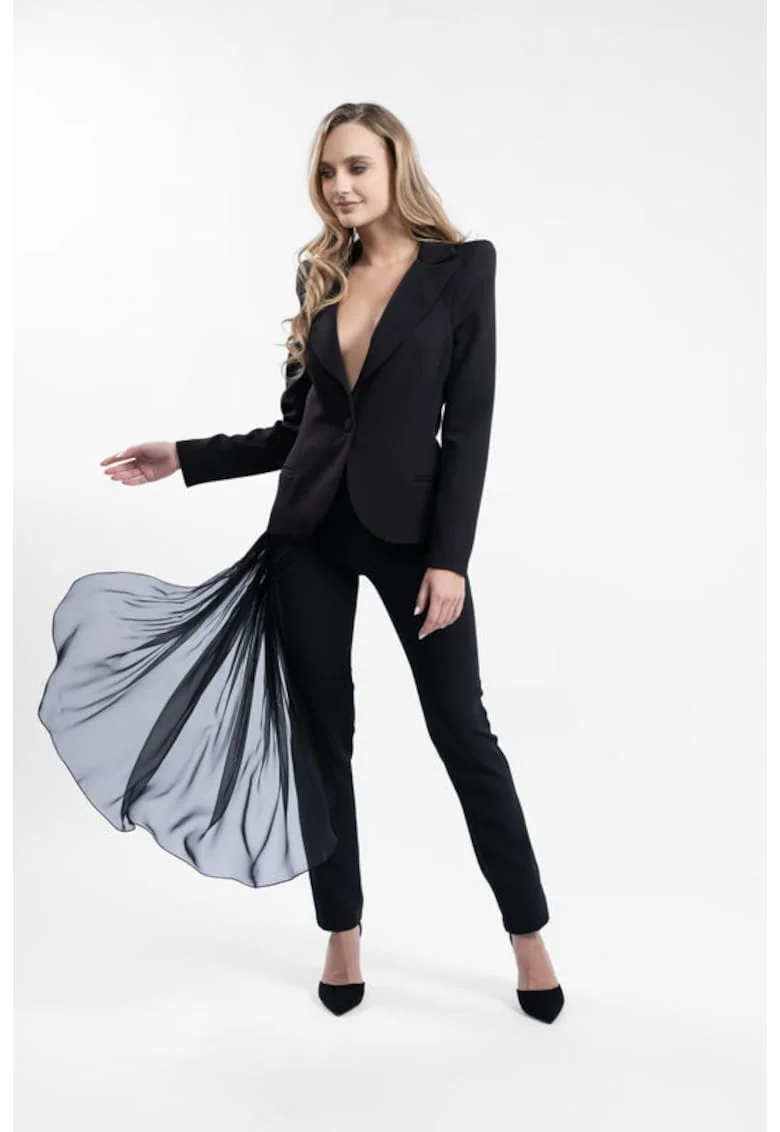 Pantaloni conici cu fronseu si volan lateral
