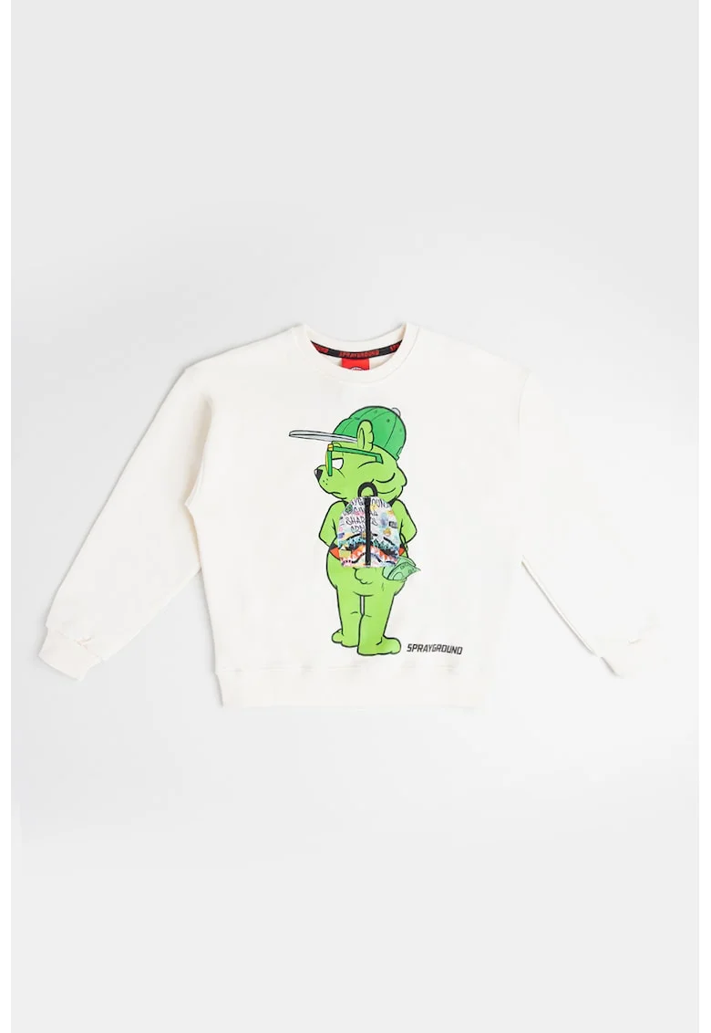 Bluza de trening din bumbac Sharks In The Rizz Bear, Verde lime/Crem