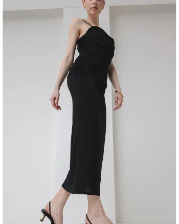 Rochie cambrata cu decolteu patrat Noffiano, Negru