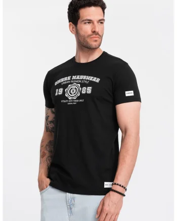 Tricou regular fit din bumbac cu imprimeu text, Negru
