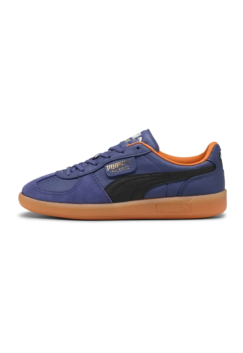 Pantofi sport de piele cu insertii de piele intoarsa Palermo, Negru/Portocaliu/Albastru indigo