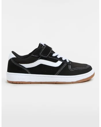 Pantofi sport din piele intoarsa cu segment cu inchidere velcro, Alb/Negru