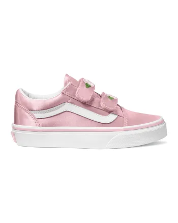 Tenisi din satin cu barete cu inchidere velcro, Alb/Roz deschis