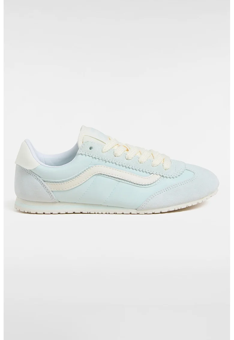 Pantofi sport low cut din piele intoarsa, Albastru pastel/Crem