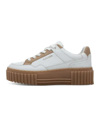 Pantofi sport flatform din piele ecologica, Alb/Maro nisip