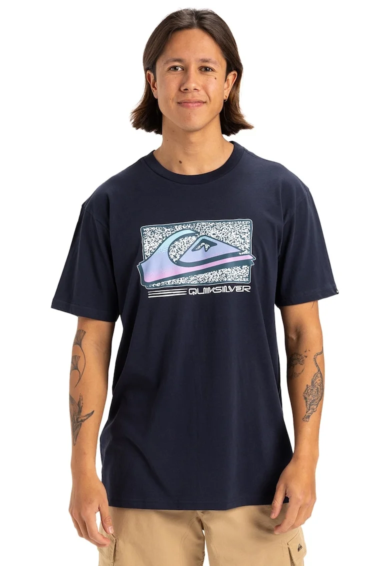 Tricou cu decolteu la baza gatului Retro Fade, Albastru ultramarin/Lila/Alb murdar