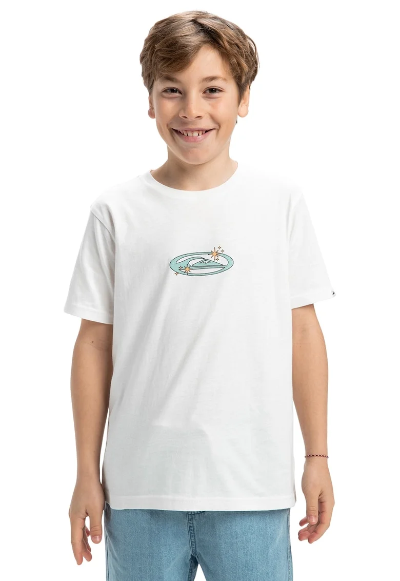 Tricou de bumbac organic cu imprimeu, Alb murdar/Albastru deschis
