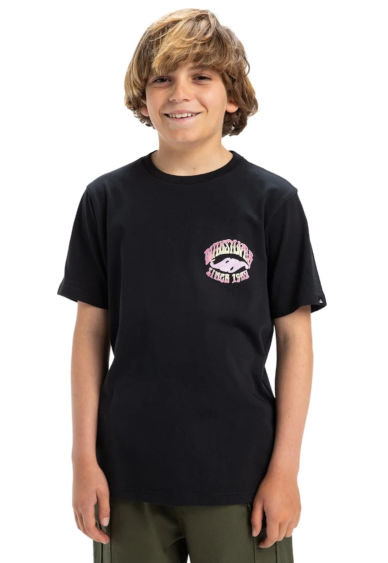 Tricou lejer de bumbac cu logo Times Up, Negru/Fucsia/Albastru deschis