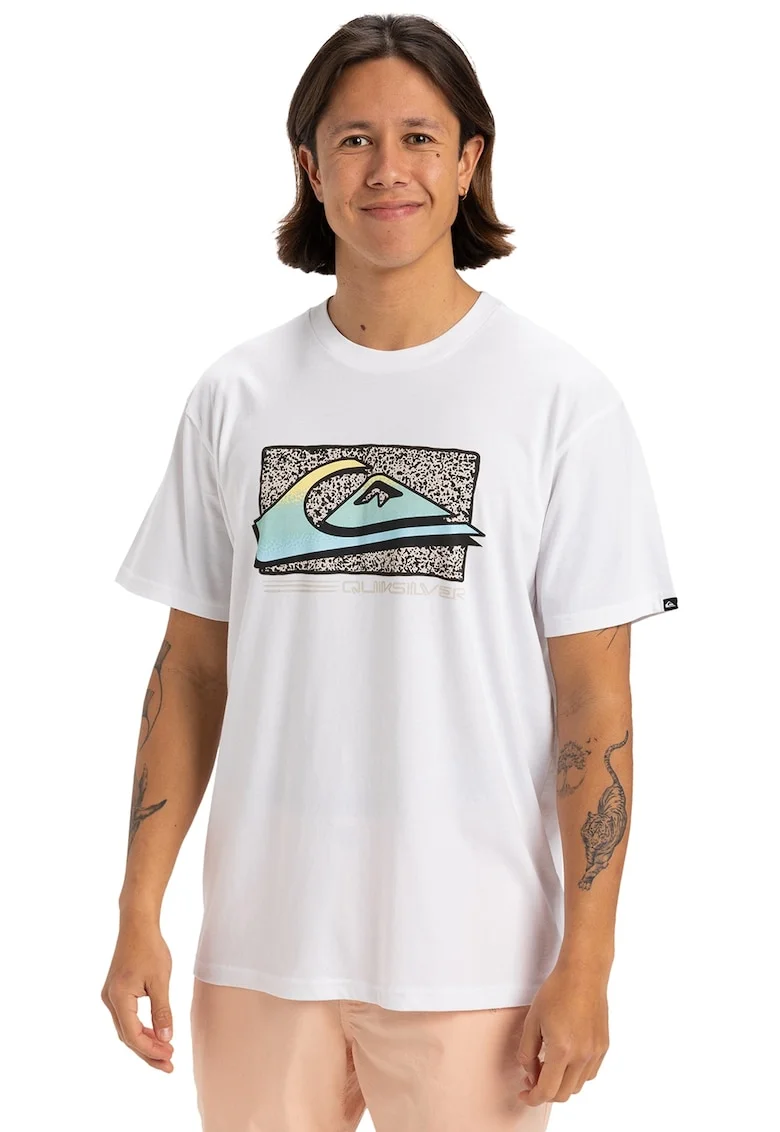 Tricou cu decolteu la baza gatului Retro Fade, Alb optic/Albastru deschis/Bej deschis