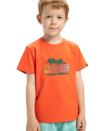 Tricou cu decolteu la baza gatului Sunny Palms, Galben/Verde inchis/Portocaliu mandarina