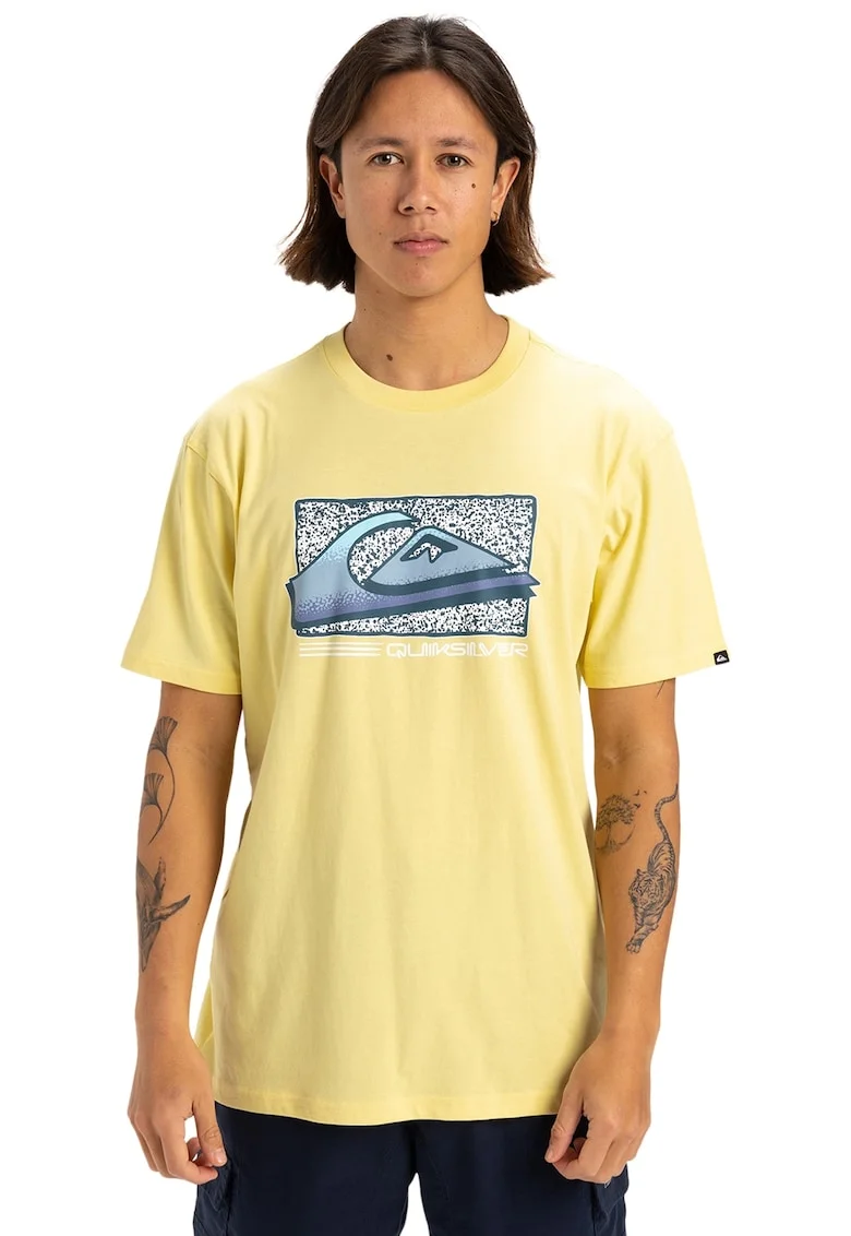 Tricou cu decolteu la baza gatului Retro Fade, Galben/Albastru