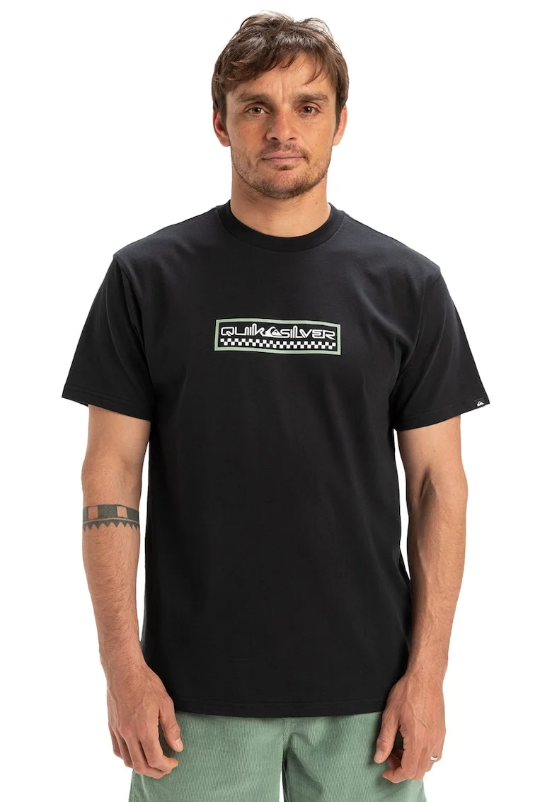 Tricou cu logo si decolteu la baza gatului Sun Dagger, Negru/Alb murdar