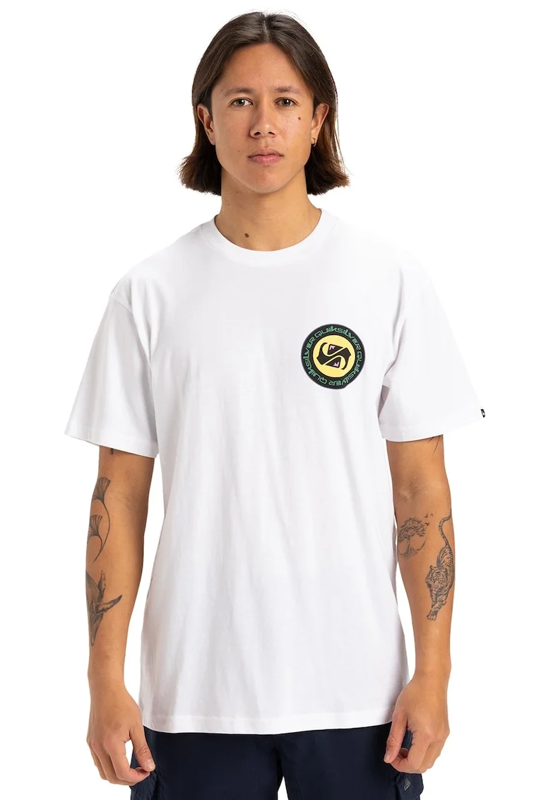 Tricou cu imprimeu pe spate Circle, Alb/Negru/Galben