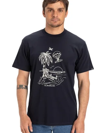 Tricou cu decolteu la baza gatului si imprimeu grafic, Albastru ultramarin/Alb murdar