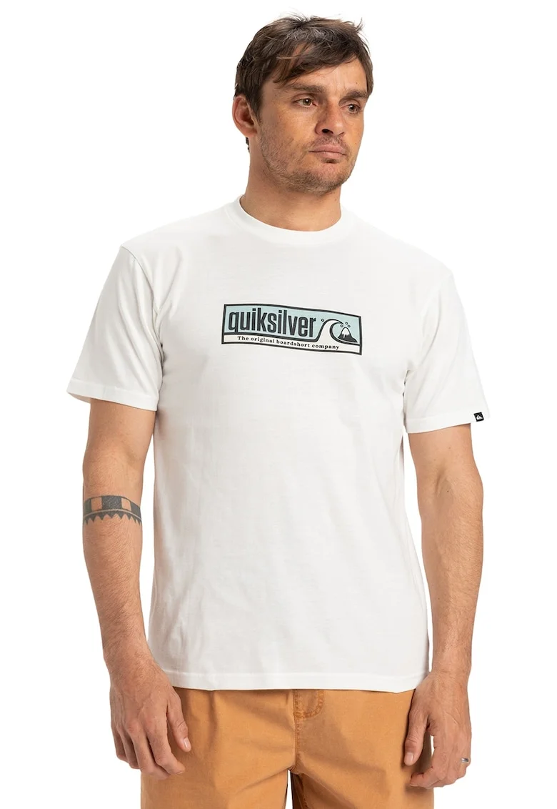 Tricou de bumbac organic cu logo Evo Endless, Alb/Negru/Albastru deschis