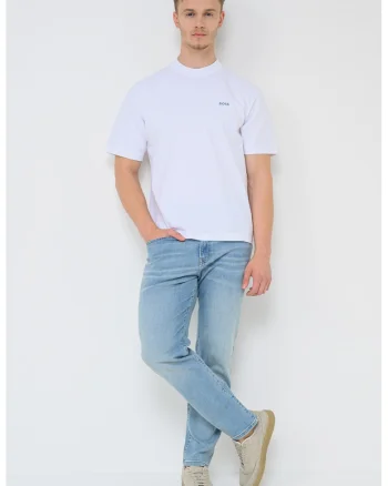 Tricou cu decolteu la baza gatului si model, Albastru prafuit/Alb optic