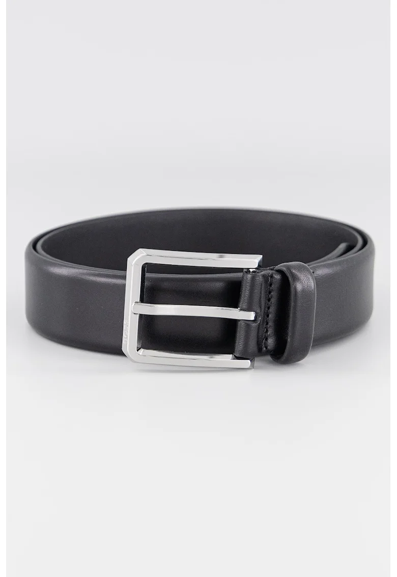 Curea de piele Caleb, Negru/Negru stins