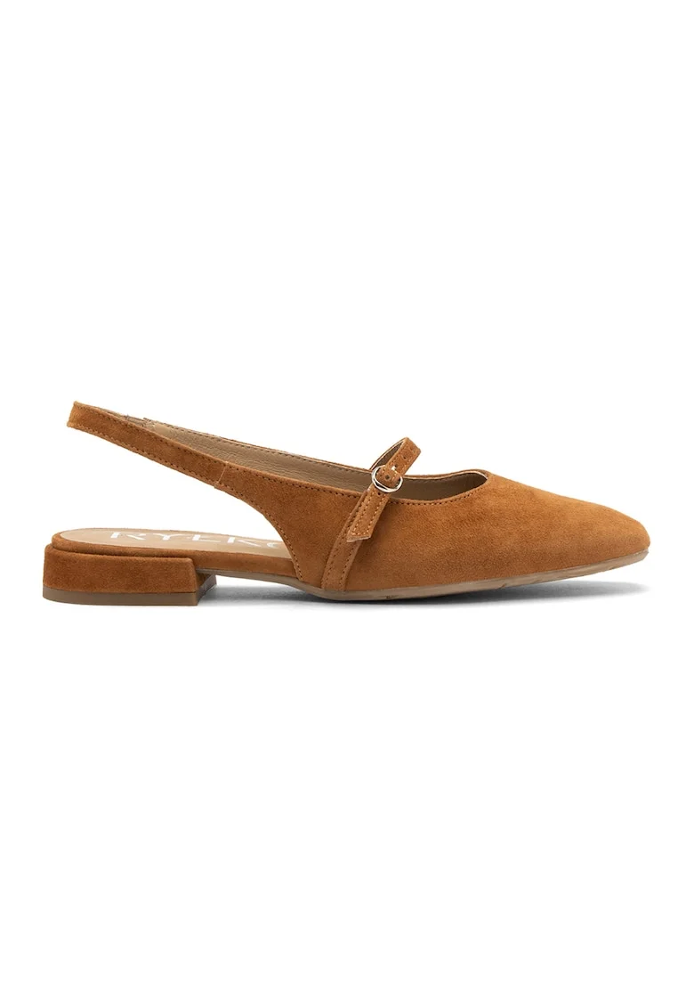 Pantofi slingback din piele intoarsa, Auriu/Caramel