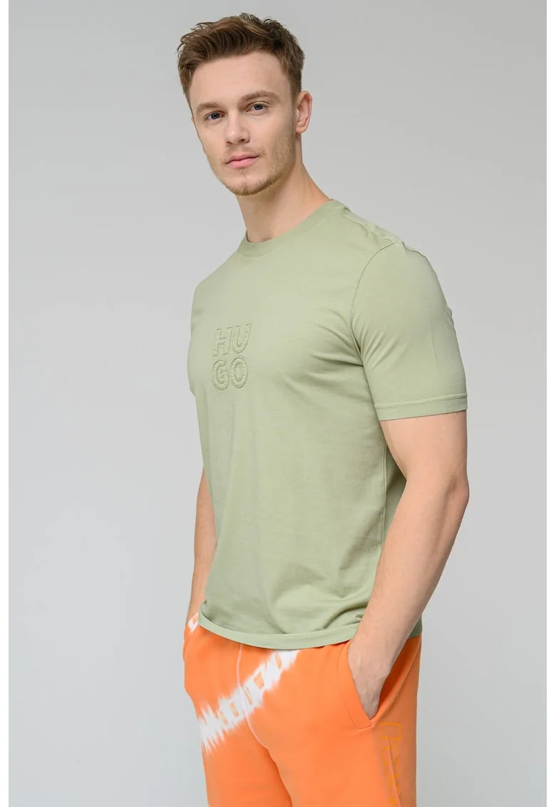 Tricou de bumbac cu decolteu la baza gatului, Verde sparanghel