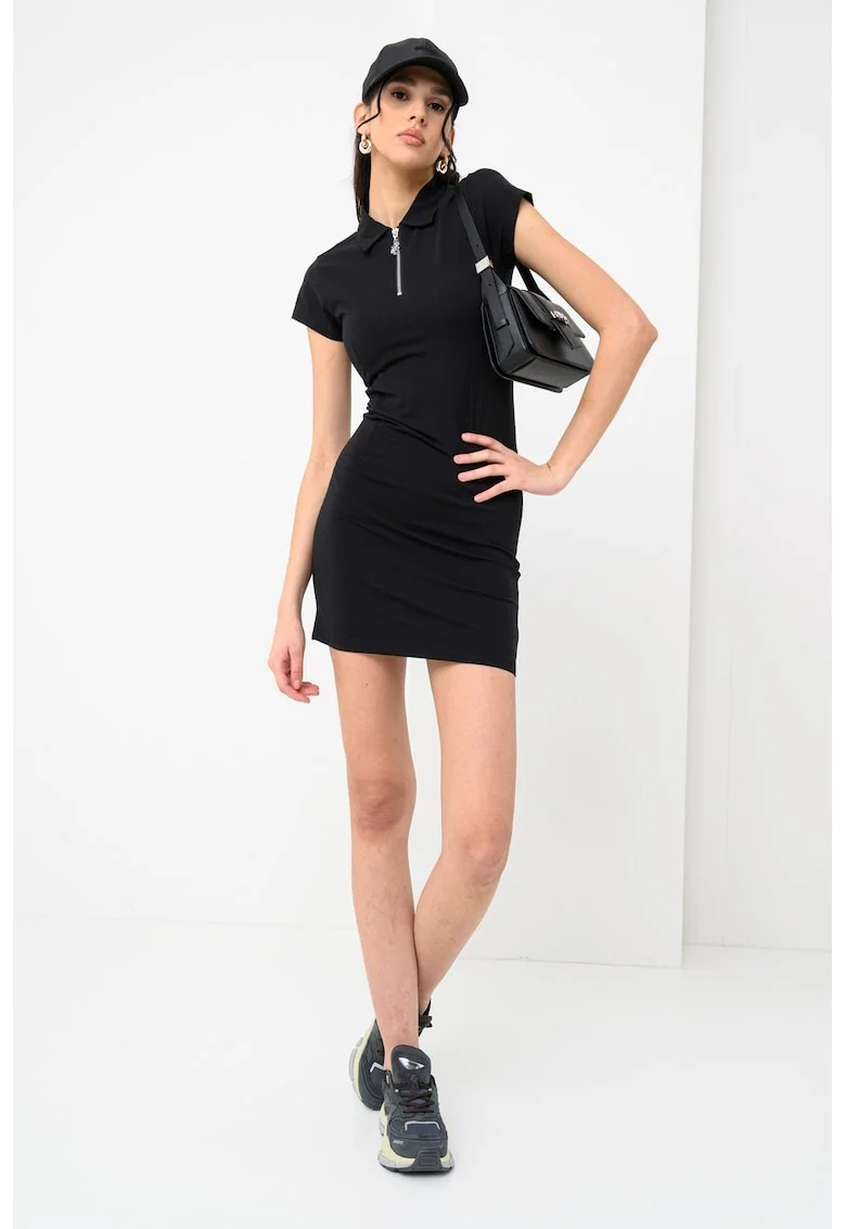 Rochie mini cambrata cu fermoar, Negru