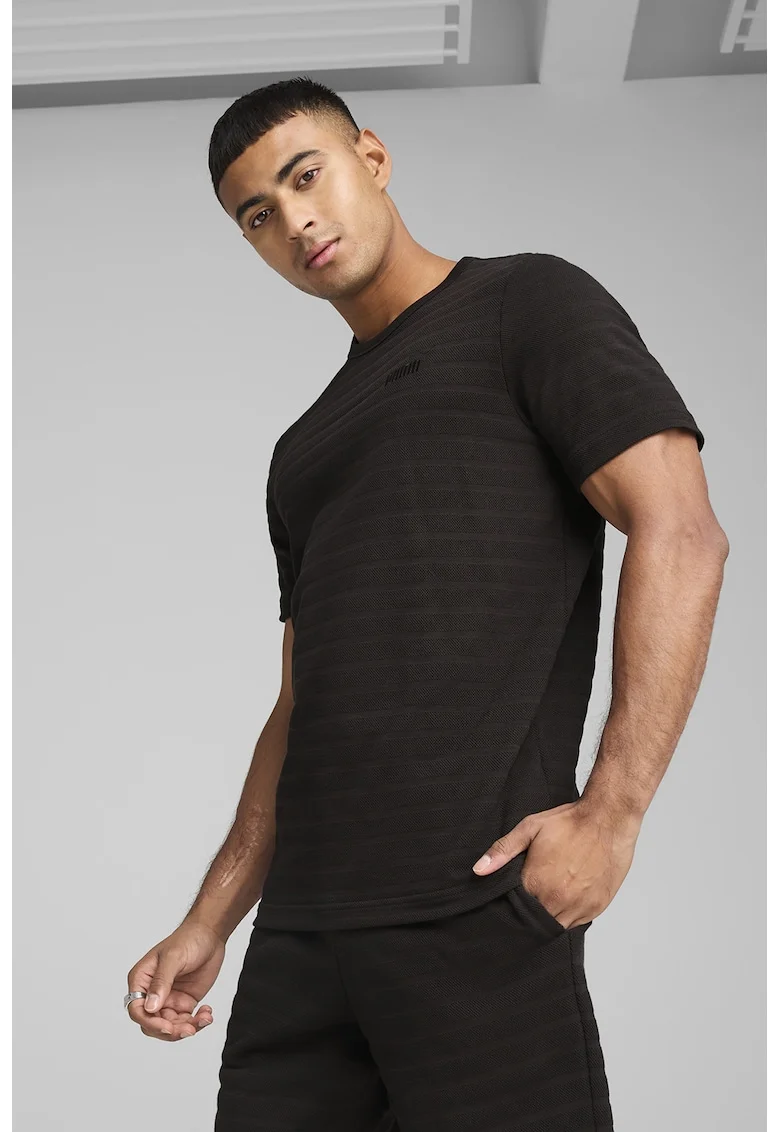 Tricou din amestec de bumbac cu logo brodat, Negru