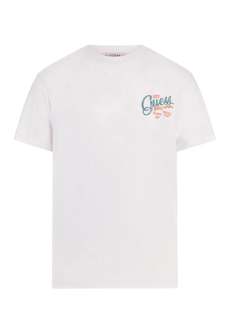 Tricou cu decolteu la baza gatului si imprimeu pe spate, Alb/Verde deschis/Albastru deschis