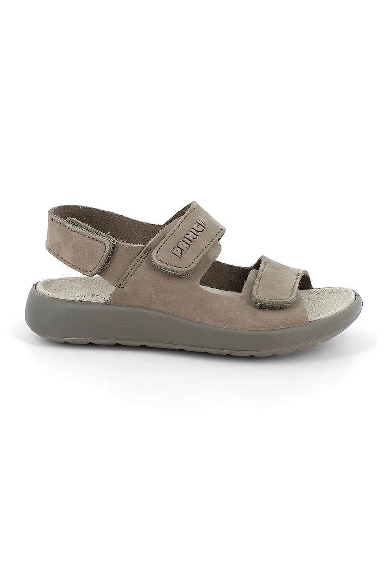 Sandale din piele intoarsa cu talpa plata, Maro taupe