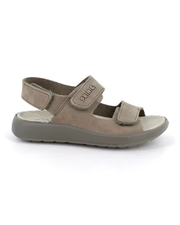 Sandale din piele intoarsa cu talpa plata, Maro taupe