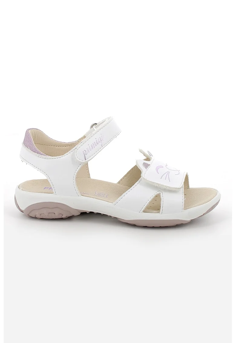 Sandale din piele ecologica cu inchidere velcro, Alb/Violet prafuit