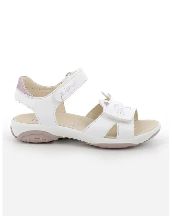 Sandale din piele ecologica cu inchidere velcro, Alb/Violet prafuit