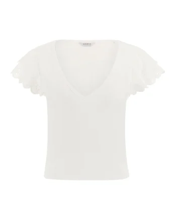 Tricou slim fit cu decolteu in V, Alb murdar