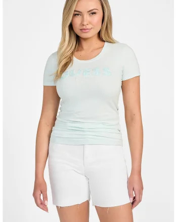 Tricou slim fit cu logo, Albastru aquamarin/Verde pal