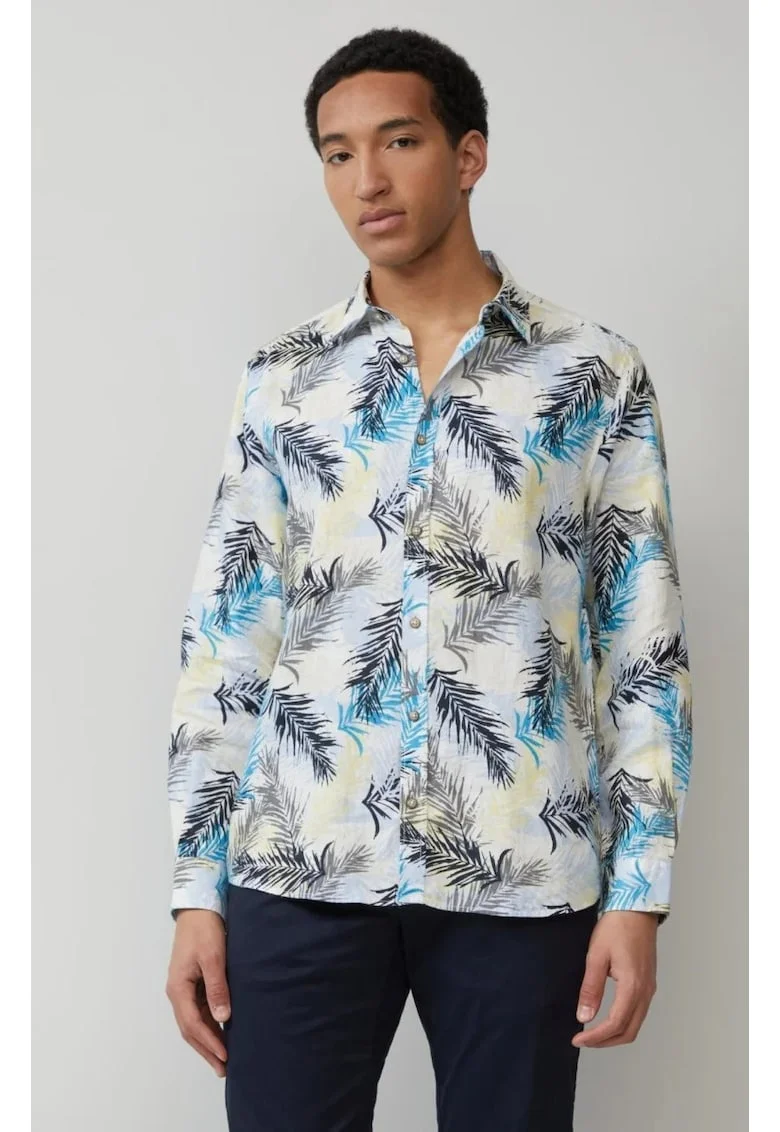 Camasa barbati din in cu imprimeu floral si croiala Regular Fit, Alb, Alb/Negru/Galben/Albastru