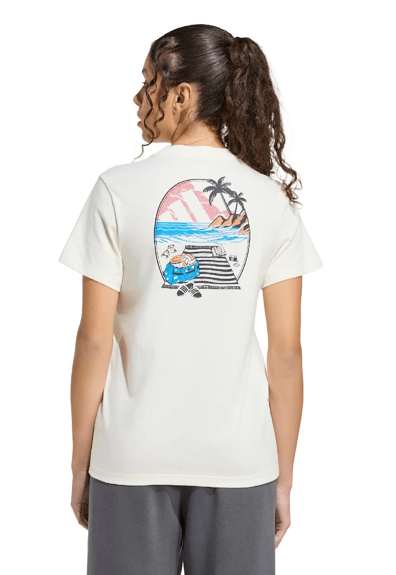 Tricou de bumbac cu imprimeu grafic pe spate, Alb murdar