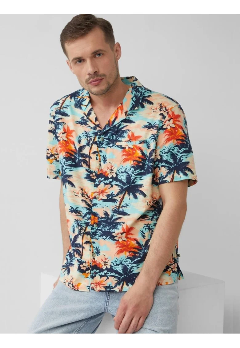 Camasa barbati cu maneca scurta si imprimeu tropical,Regular fit, Multicolor