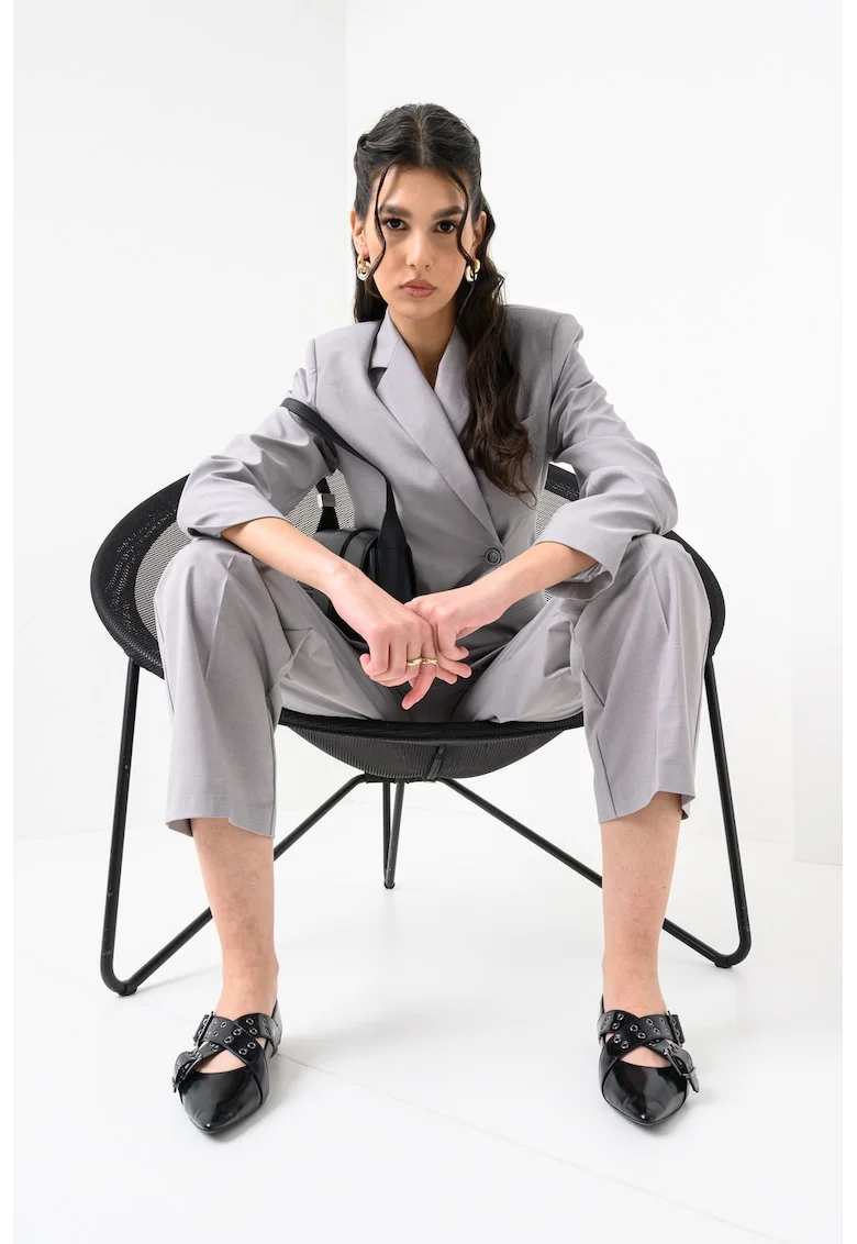Sacou regular-fit cu revere decupate, Gri deschis