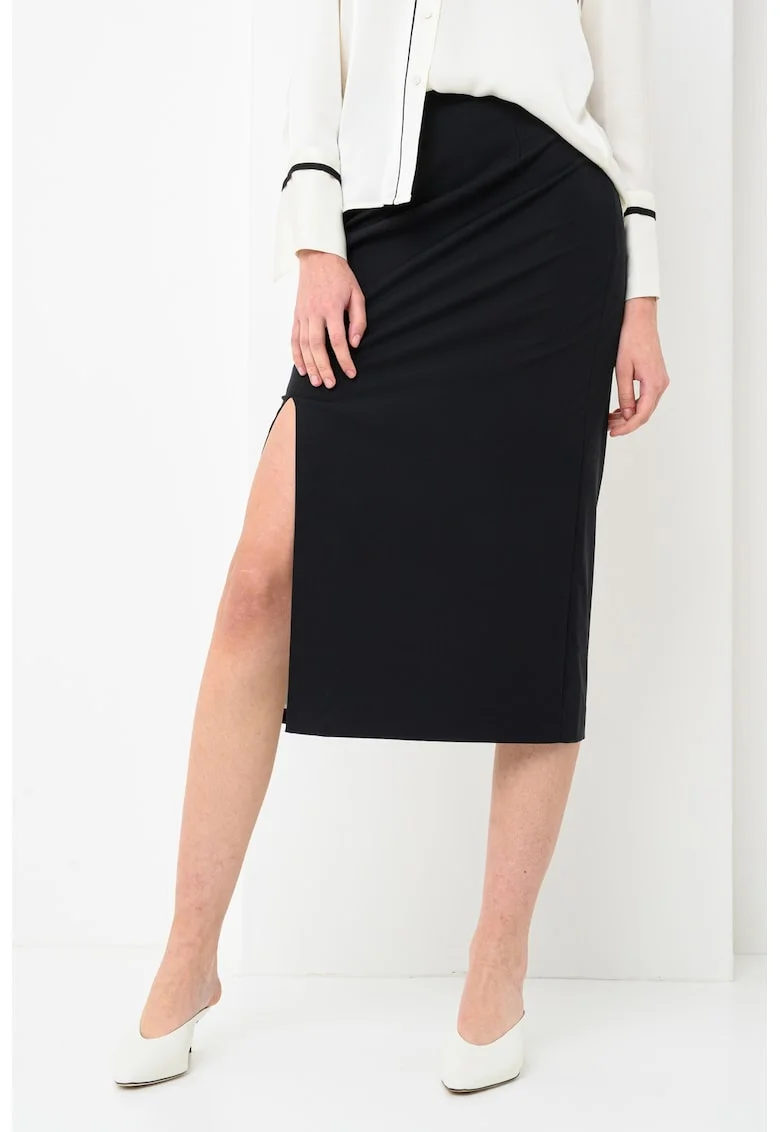 Fusta midi cu slit lateral, Negru