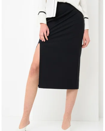 Fusta midi cu slit lateral, Negru