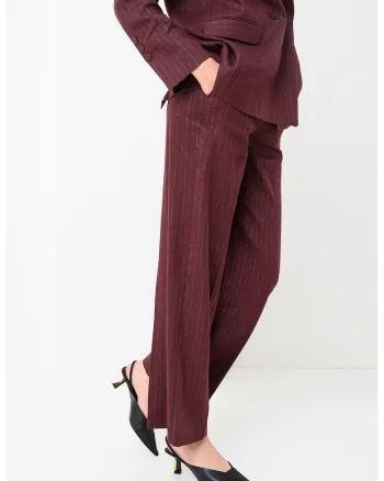 Pantaloni drepti din amestec de in, Visiniu/Verde lime