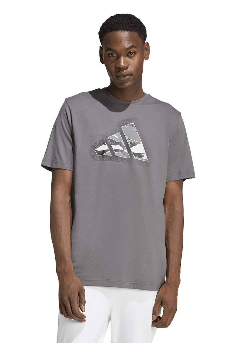 Tricou regular fit cu logo pe piept Camo, Alb/Negru/Gri inchis