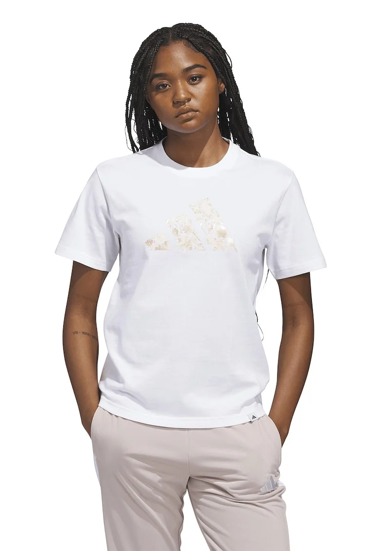 Tricou din bumbac cu imprimeu logo, Bej/Alb optic